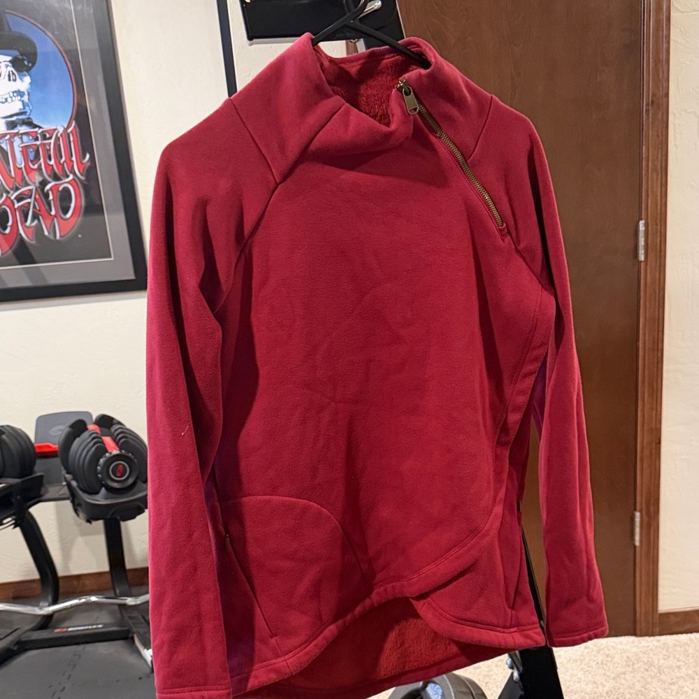 Athleta Red Asymmetrical Zip Fleece Pullover